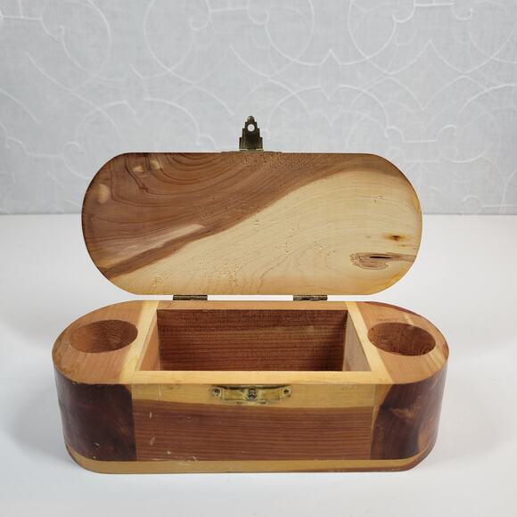 Vintage Mango Wood Box Two Tone Brown Trinket Jewelry Hinged Closure Hollywood - Picture 1 of 13